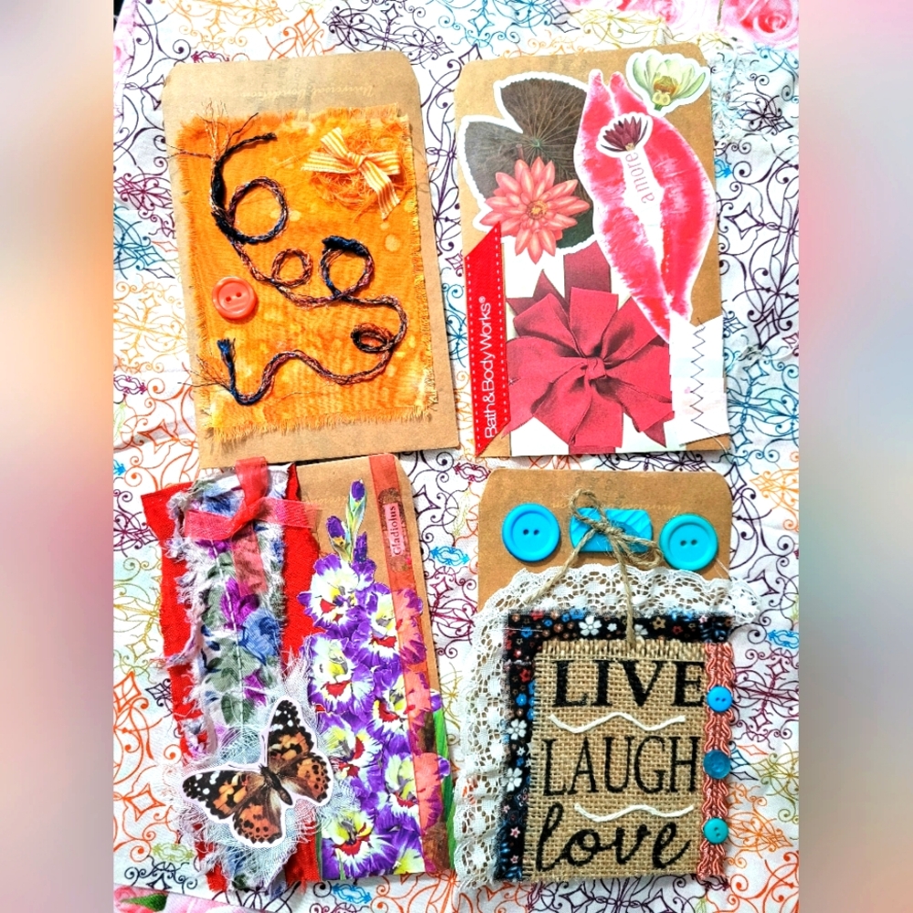 🙏 HANDCRAFTED set of 4 gift bags collage art junk journal